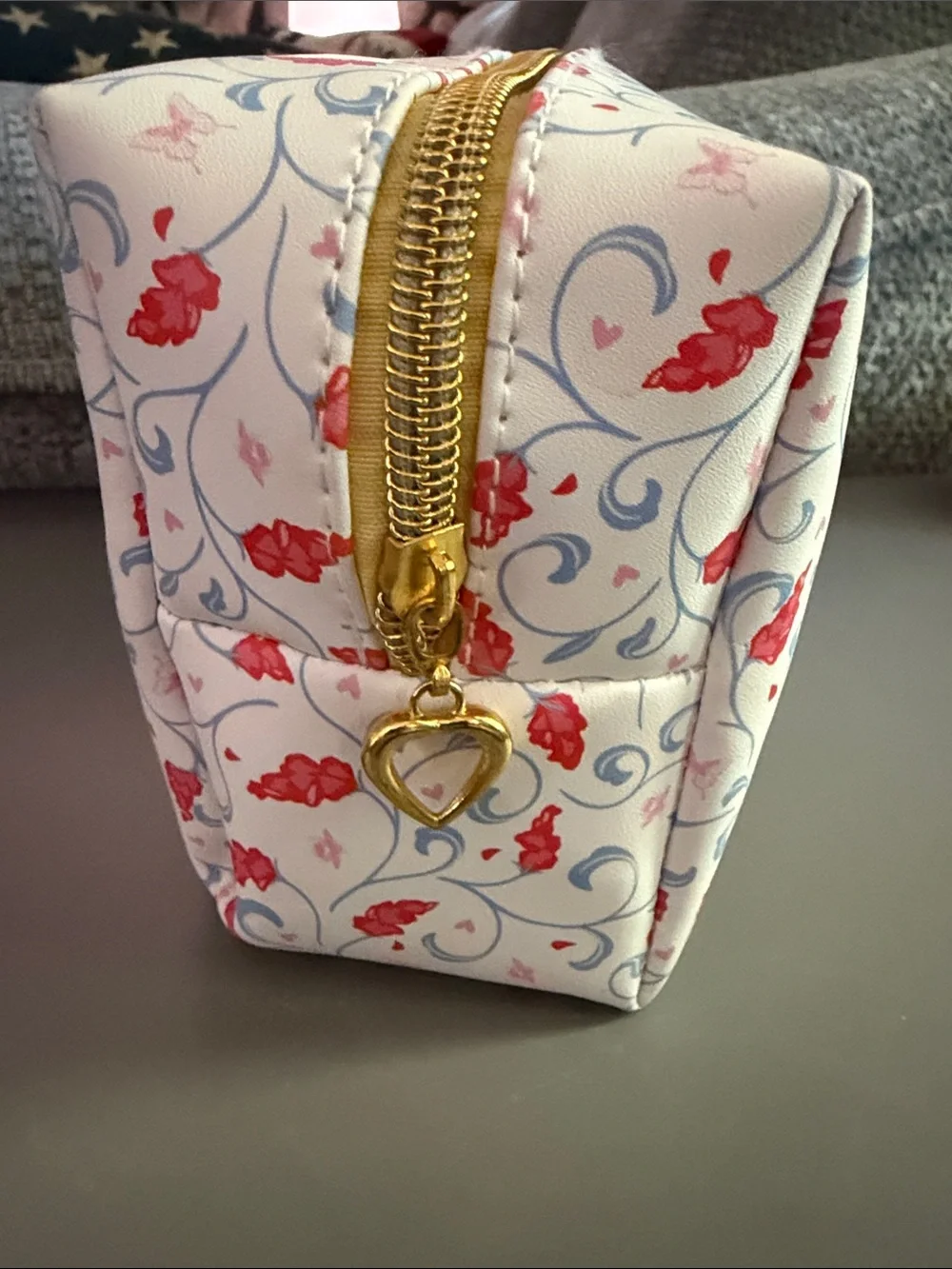 NWOT Bridgerton Floral Cosmetic Bag in White with Red Accents